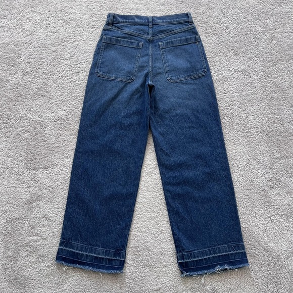 Madewell Emmett Wide-Leg Jeans Womens 28 Blue High Rise Raw Hem Cropped Denim - Picture 2 of 15